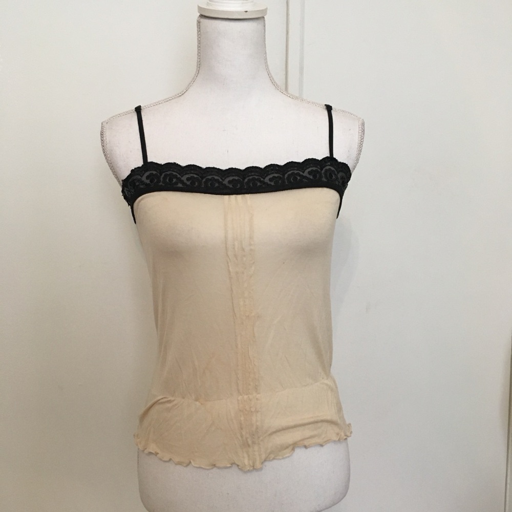 Charlotte Russe Cream Cami with Black Lace Accents